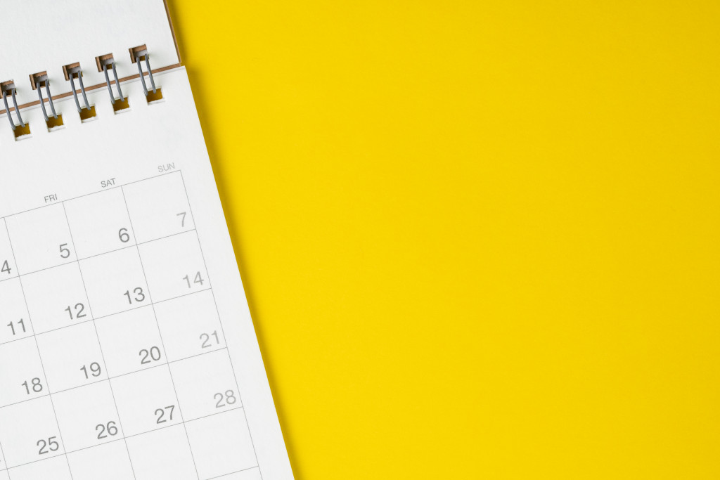 A calendar on a yellow background